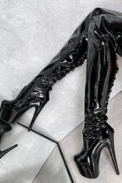 Hella Heels LipKit Thigh High 7inch Boots - Black Beatle-Hella Heels-Pole Junkie