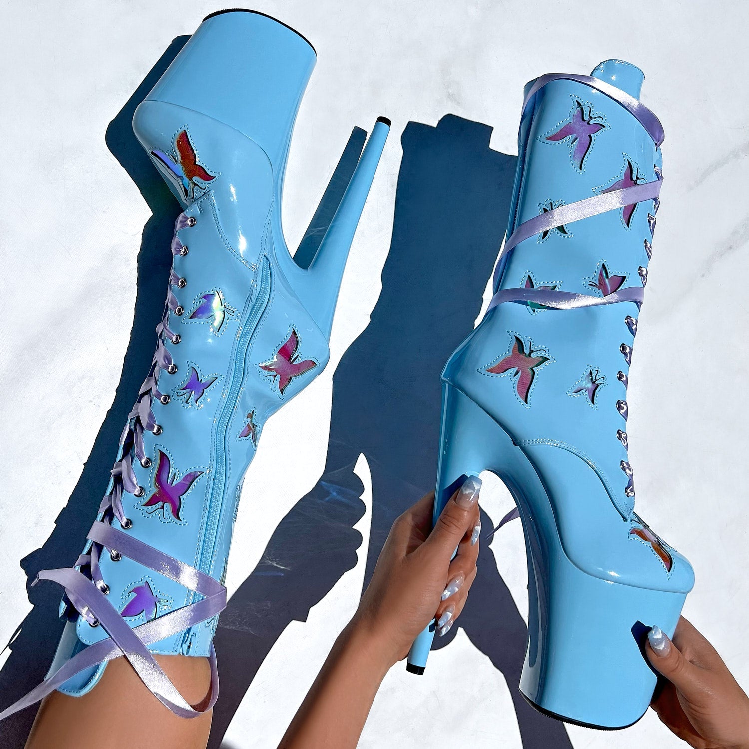 Hella Heels Butterfly 8inch Boots - Baby Blue