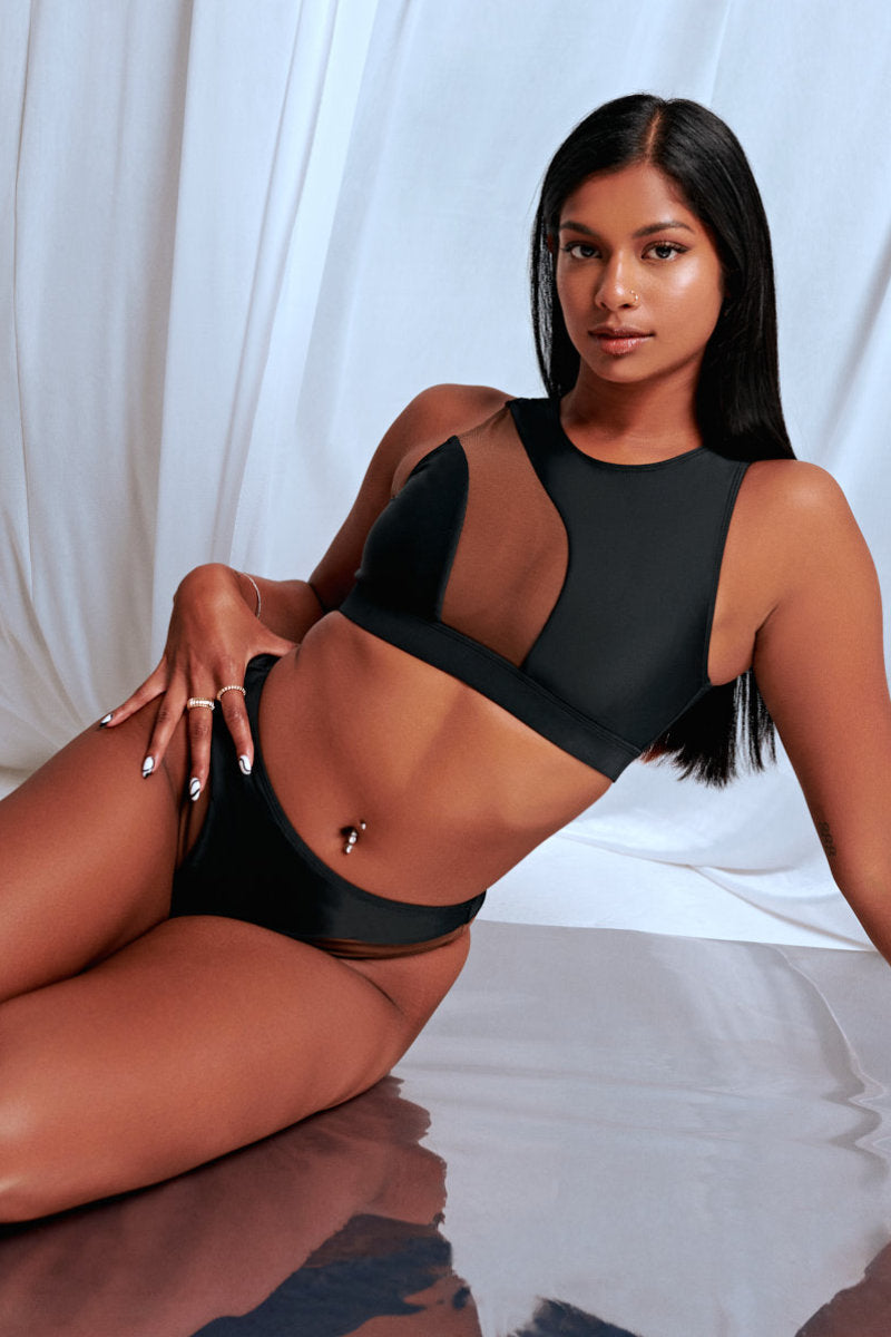 CXIX Silhouette High Waist Bottoms - Black with Cocoa Mesh