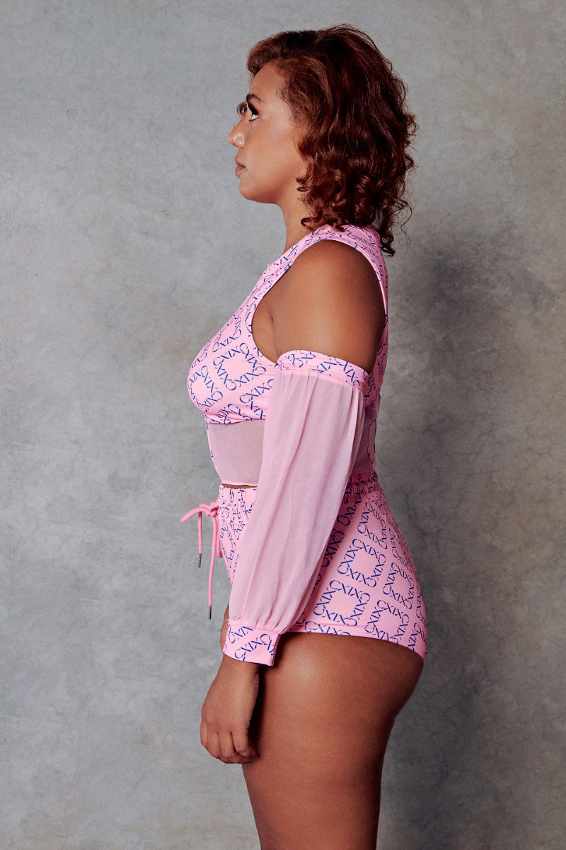 CXIX 119 Corset Top with Sleeves - Pink Print