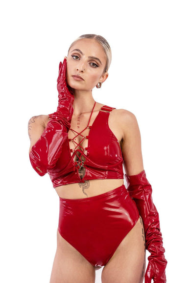 Naughty Thoughts Sinner Vinyl OO Top - Red-Naughty Thoughts-Pole Junkie