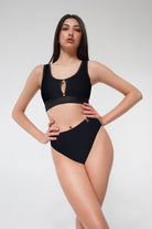 Pole Addict Mona High Leg Bottoms - Black-Pole Addict-Pole Junkie