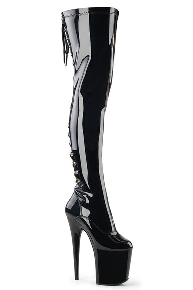 Pleaser USA Flamingo 3063 8inch Thigh High Pleaser Boots - Patent Black-Pleaser USA-Pole Junkie