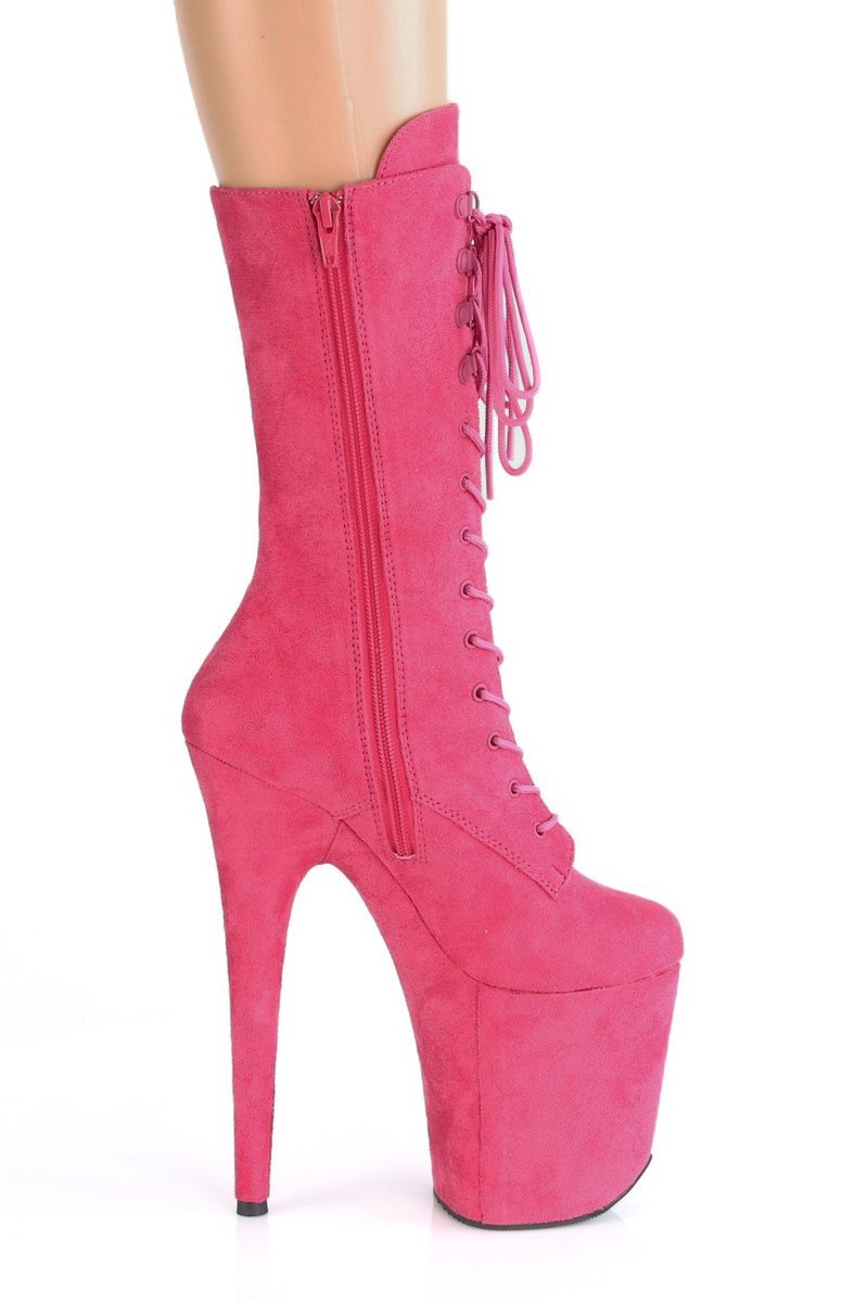 Pleaser USA Flamingo-1050FS Faux Suede 8inch Pleaser Boots - Hot Pink-Pleaser USA-Pole Junkie