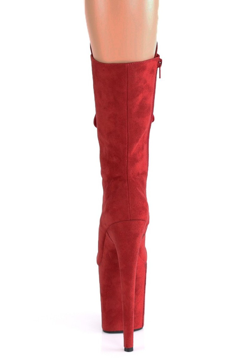 Pleaser USA Flamingo-1050FS Faux Suede 8inch Pleaser Boots - Red-Pleaser USA-Pole Junkie