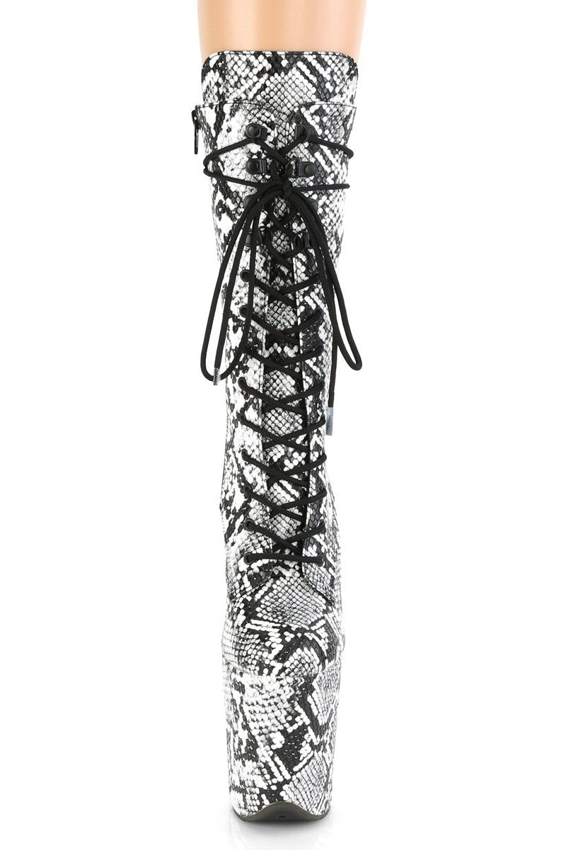 Pleaser USA Flamingo-1050SP 8inch Pleaser Boots - White Snake-Pleaser USA-Pole Junkie