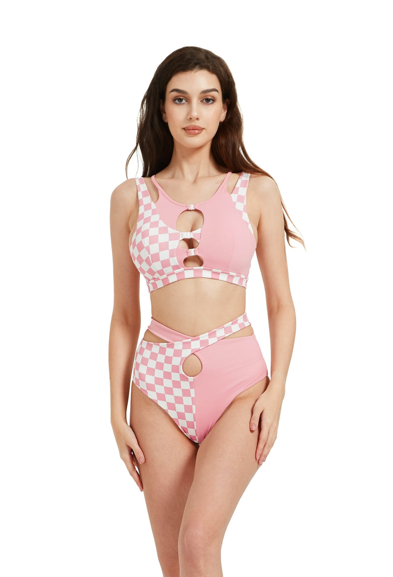 Hamade Activewear Patchwork Bottoms - Checkered Light Pink-Hamade Activewear-Pole Junkie
