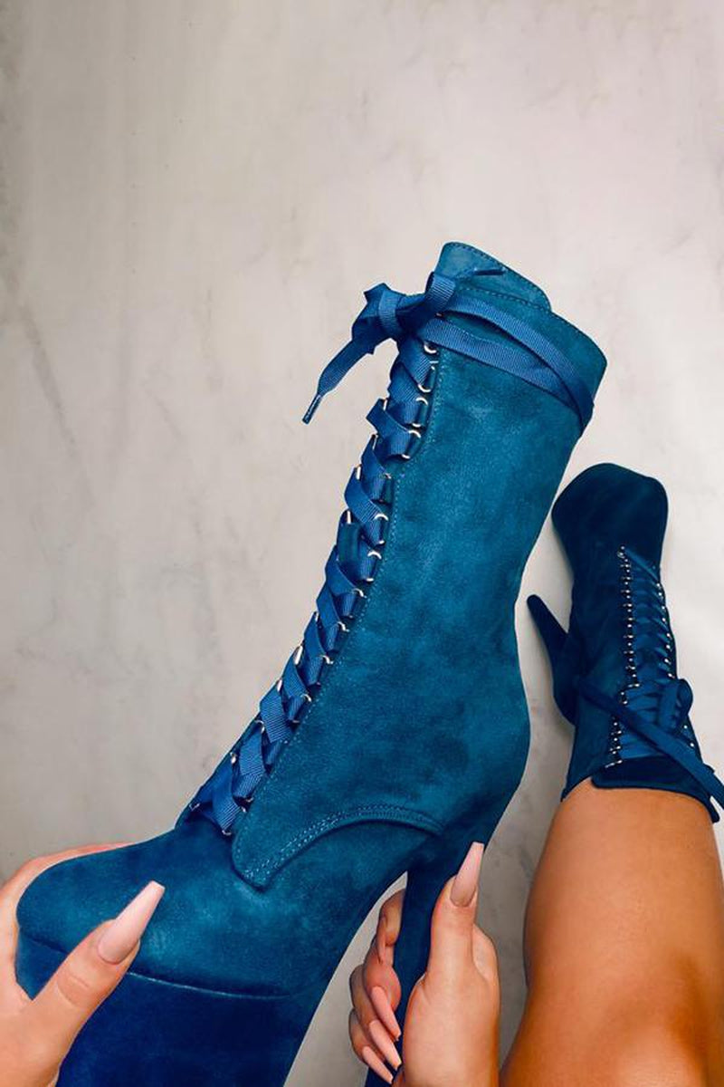 Hella Heels High BabyDoll 7inch Boots - Teal-Hella Heels-Pole Junkie