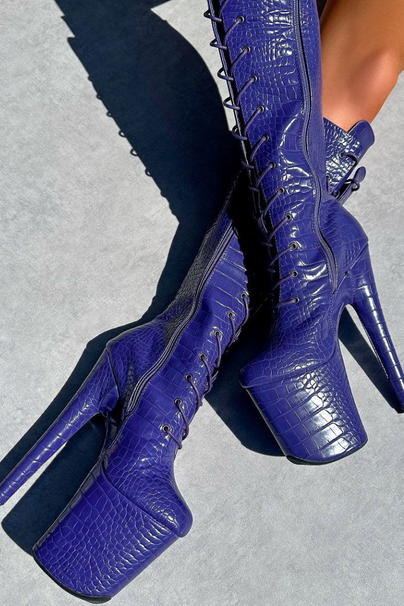 Royal blue 2024 knee high boots