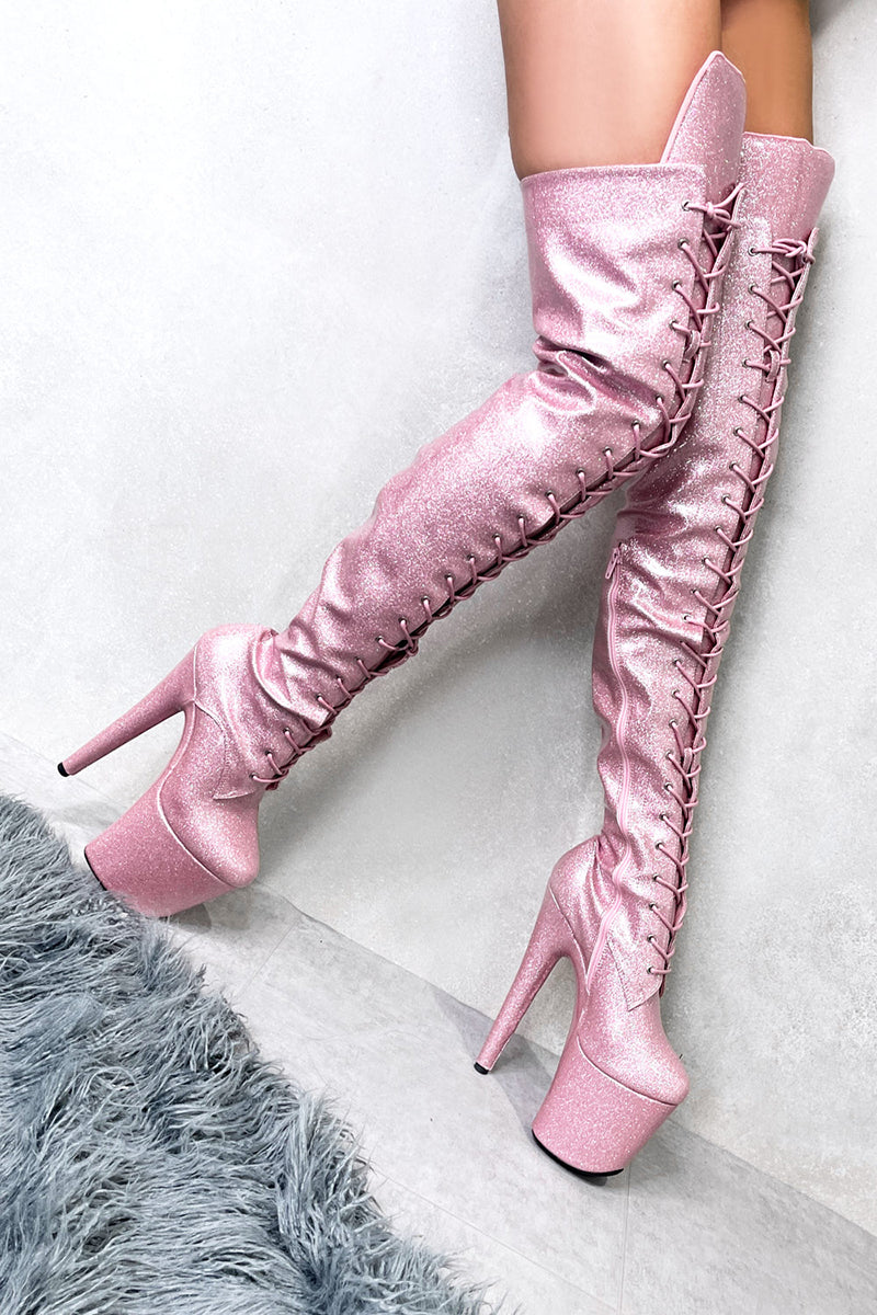 Hella Heels The Glitterati Thigh High 8inch Boots - Sugarbaby