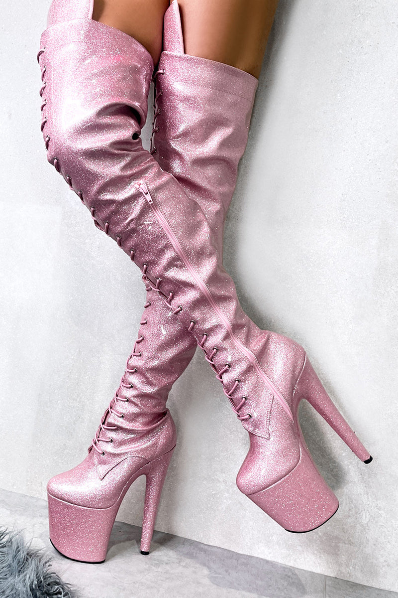 Hella Heels The Glitterati Thigh High 8inch Boots - Sugarbaby