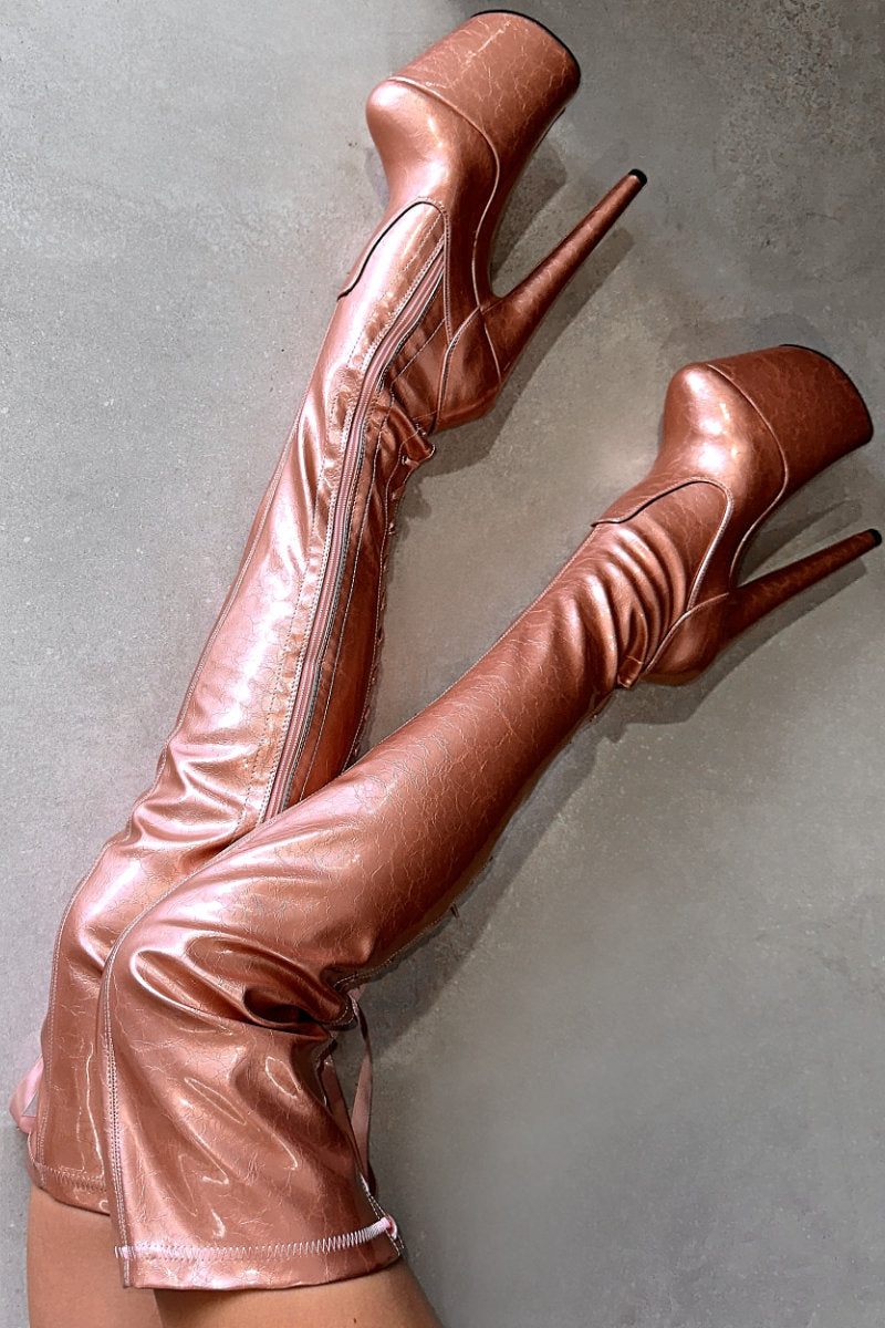 Rose gold over 2024 the knee boots