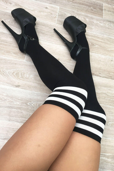 Lunalae Thigh High Socks - Black/white-Lunalae-Pole Junkie