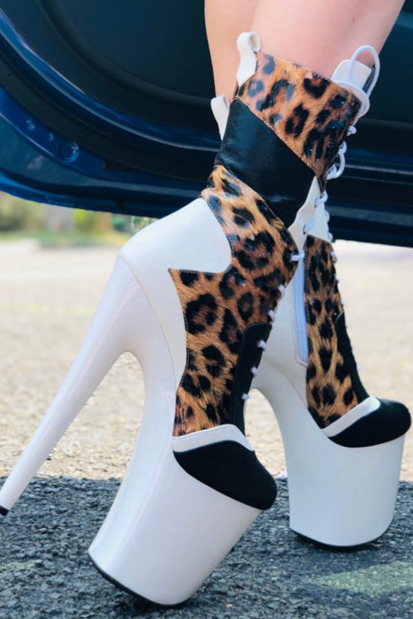 Empire Kicks Leopard High Heel Boots High Heel Leopard Print Boots Sales