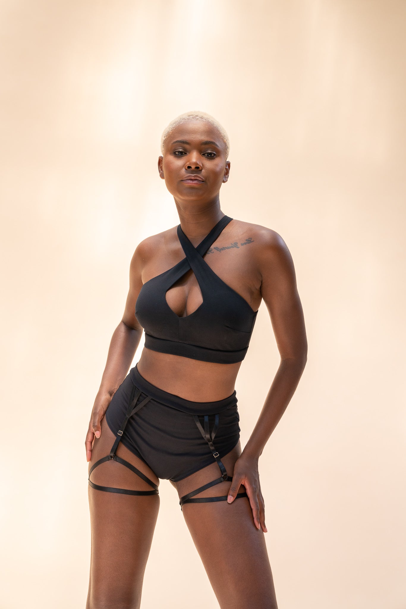 Lunalae Olivia High Waisted Garter Shorts - Recycled Black-Lunalae-Pole Junkie