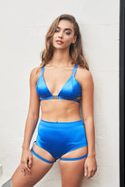 Lunalae Lure You High Waisted Garter Shorts - Satin Electric Blue-Lunalae-Pole Junkie
