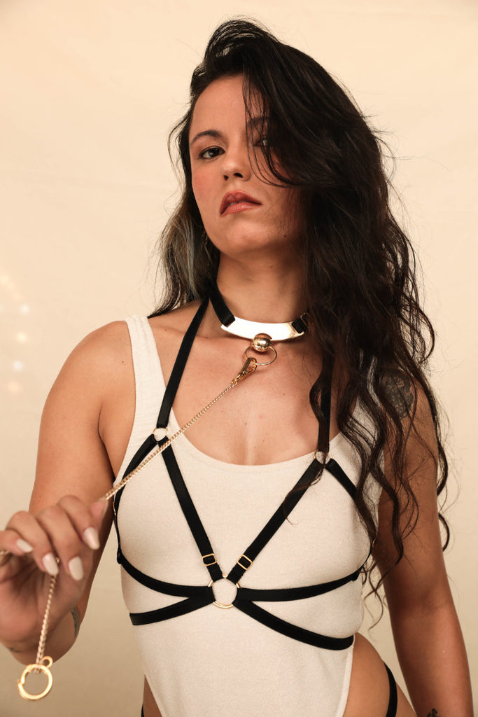 Rolling Choker Harness - Black/Gold