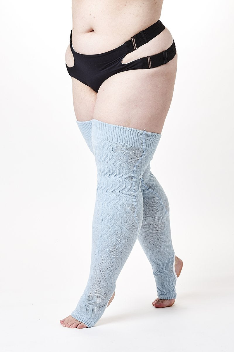 Rolling Cable Knit Thigh High Leg Warmers with Stirrups - Ocean-Rolling-Pole Junkie