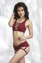 Lunalae Lure You Low-Rise Garter Shorts - Wine-Lunalae-Pole Junkie