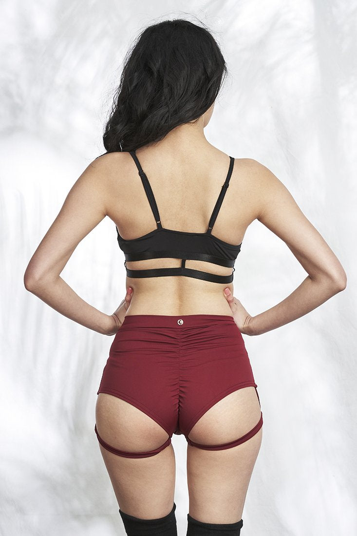 Lunalae Lure You High Waisted Garter Shorts - Wine-Lunalae-Pole Junkie
