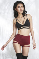 Lunalae Lure You High Waisted Garter Shorts - Wine-Lunalae-Pole Junkie