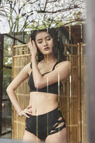 Lunalae High Waist Cross Section Shorts - Black-Lunalae-Pole Junkie