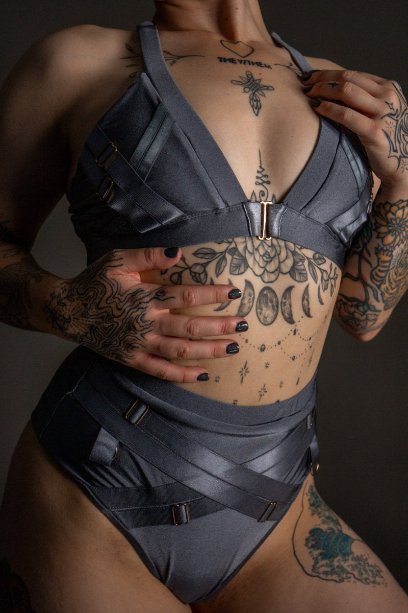 Tatiana Activewear Faye Shorts - Shiny Gunmetal-Tatiana Activewear-Pole Junkie