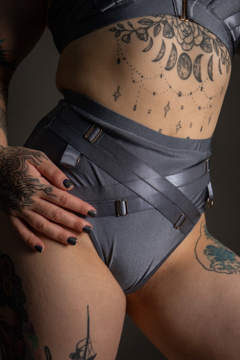 Tatiana Activewear Faye Shorts - Shiny Gunmetal-Tatiana Activewear-Pole Junkie