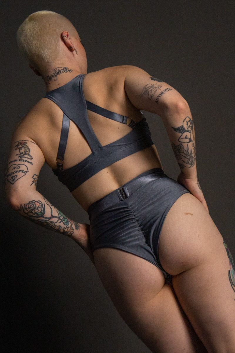 Tatiana Activewear Faye Top - Shiny Gunmetal-Tatiana Activewear-Pole Junkie