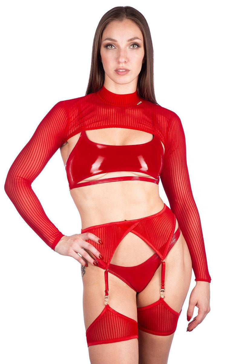 Naughty Thoughts Sinner Vinyl Underboob Top - Red-Naughty Thoughts-Pole Junkie