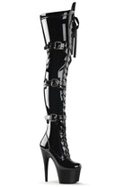 Pleaser USA Adore-3028 7inch Thigh High Pleaser Boots - Patent Black-Pleaser USA-Pole Junkie