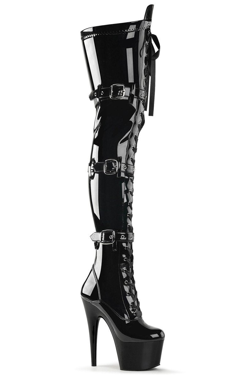 Pleaser USA Adore-3028 7inch Thigh High Pleaser Boots - Patent Black-Pleaser USA-Pole Junkie