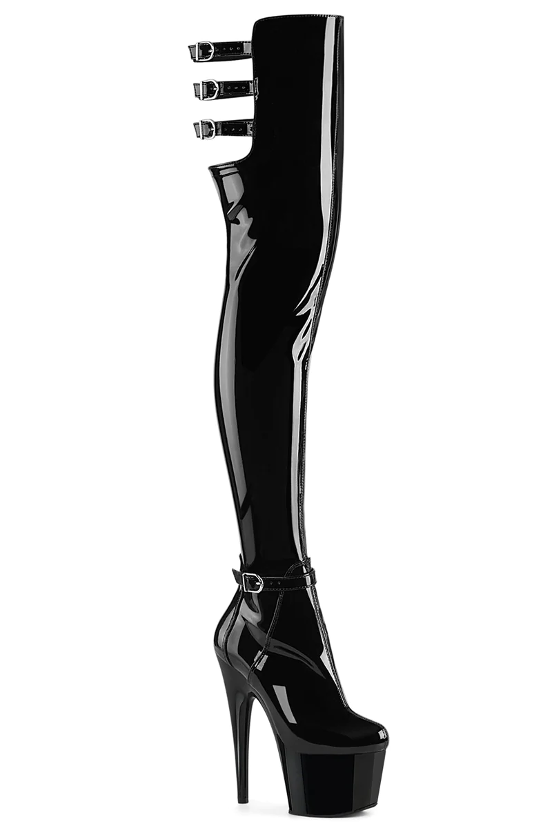 Pleaser USA Adore-3055 7inch Thigh High Pleaser Boots - Patent Black