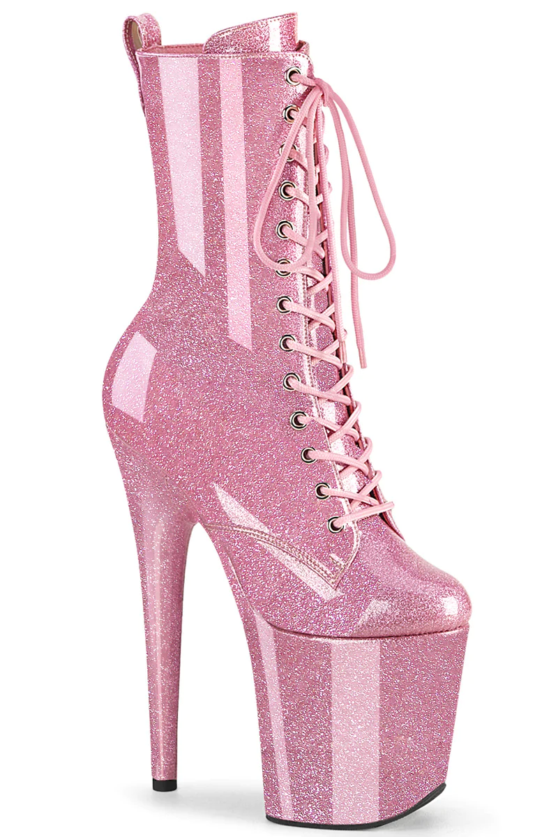 Pleaser USA Flamingo-1040GP 8inch Pleaser Boots - Baby Pink Glitter