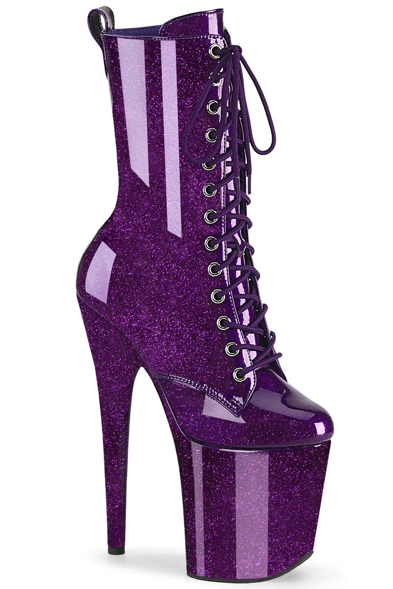 Pleaser USA Flamingo 1040GP 8inch Pleaser Boots Purple Glitter Pole Junkie EU