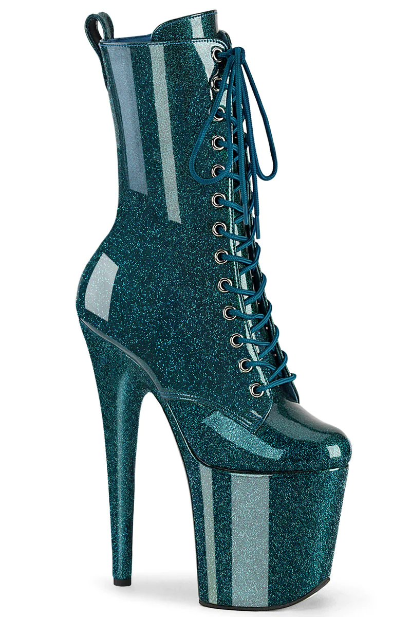 Pleaser USA Flamingo 1040GP 8inch Pleaser Boots Teal Glitter