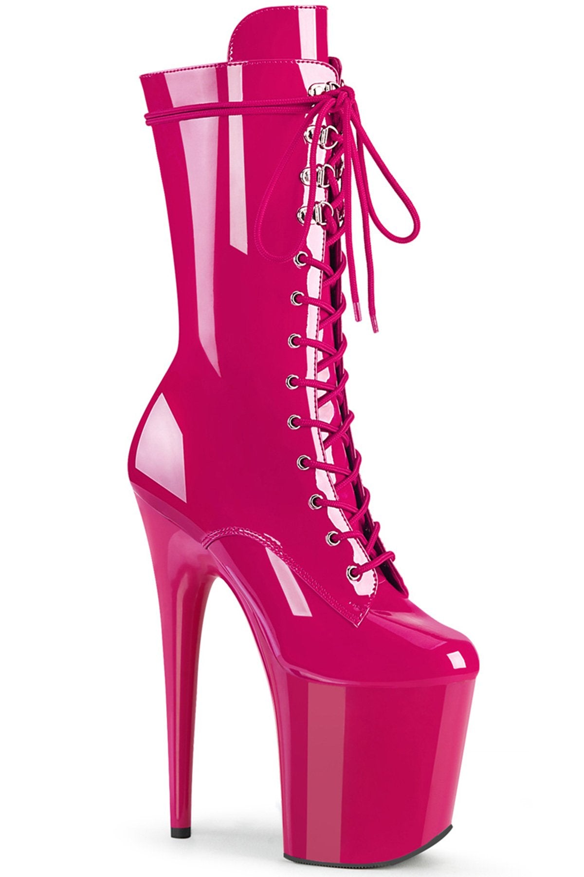 Pleaser USA Flamingo-1050 8inch Pleaser Boots - Patent Hot Pink 