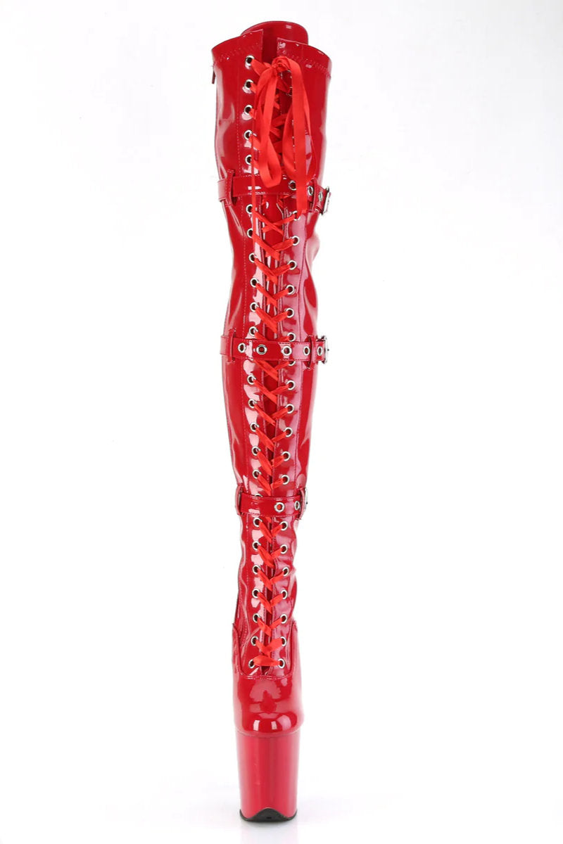 Pleaser USA Flamingo-3028 8inch Thigh High Pleaser Boots - Patent Red
