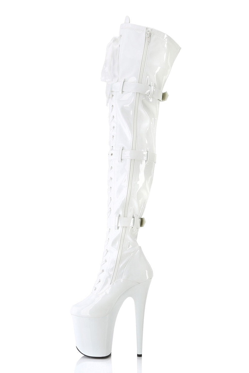 Pleaser USA Flamingo-3028 8inch Thigh High Pleaser Boots - Patent White