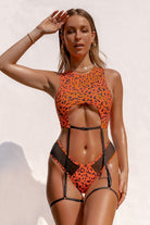 Creatures of XIX SAFARI Buckle Up Garter Top - Orange Cheetah-Creatures of XIX-Pole Junkie