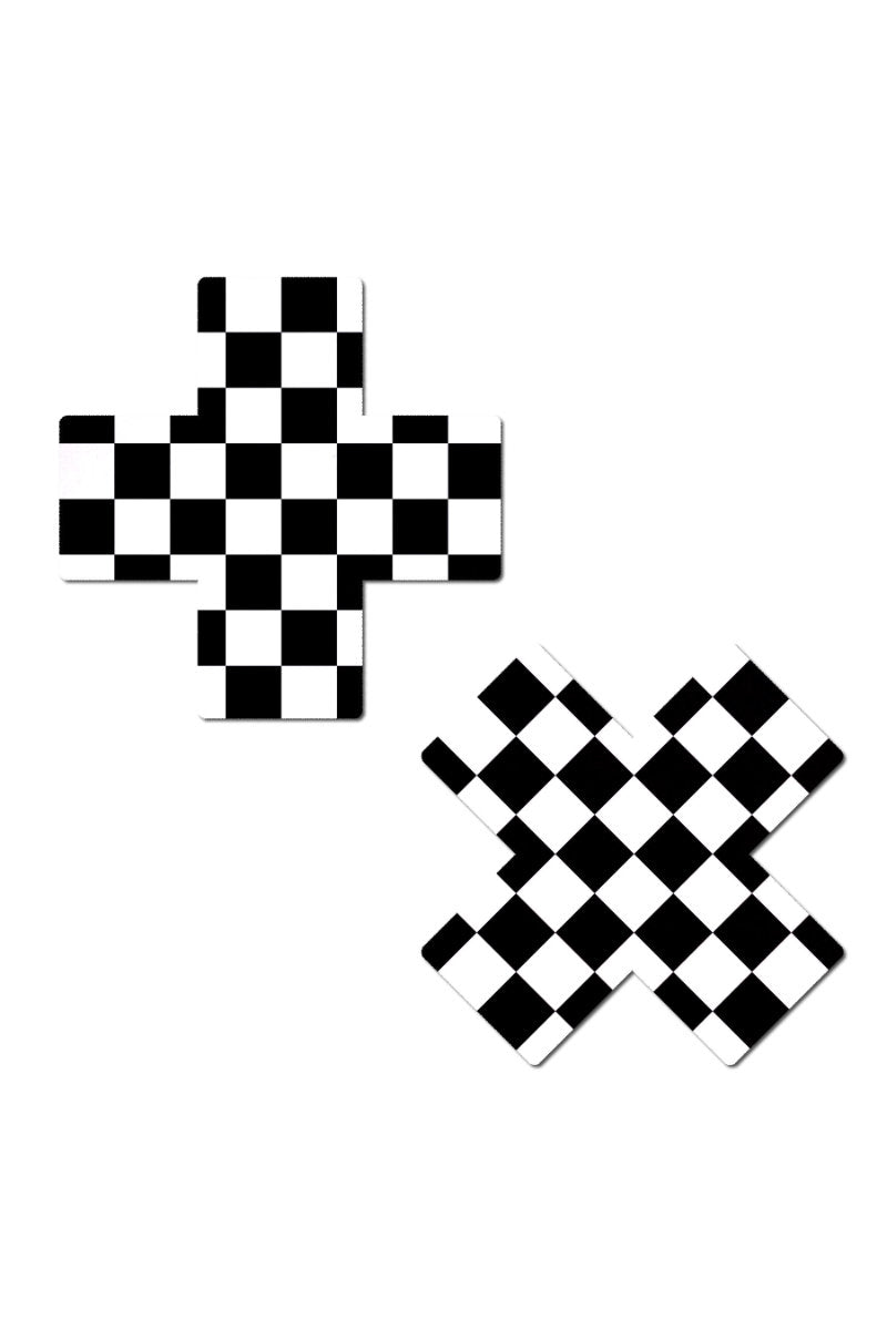 Pastease Cross Nipple Pasties - Black & White Checker