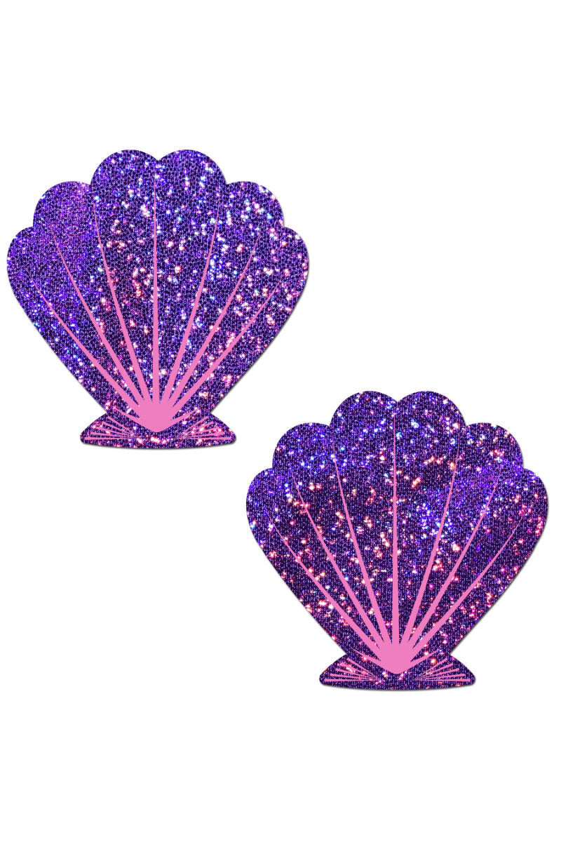 Pastease Seashell Nipple Pasties - Glitter Purple & Pink