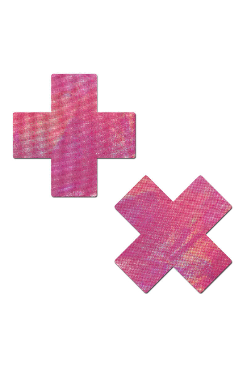 Pastease Cross Nipple Pasties - Holographic Bubblegum Pink