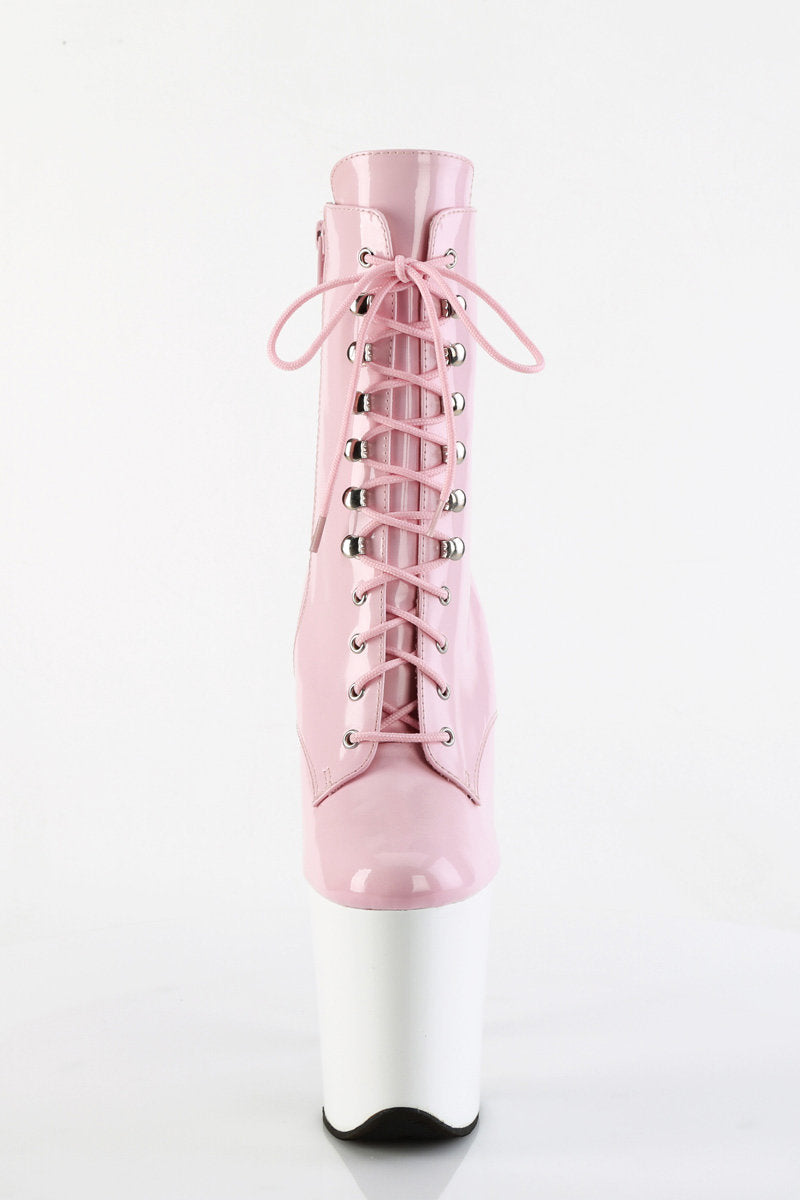 Pleaser USA Flamingo-1020 8inch Pleaser Boots - Patent Baby Pink/White